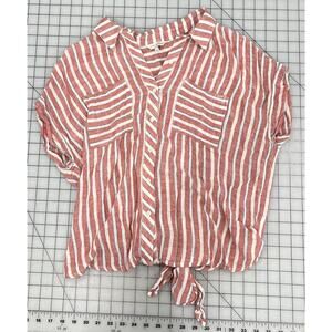 Lucky Brand L Blouse With Pocket And Tie In Back Button Down With Stripes I3